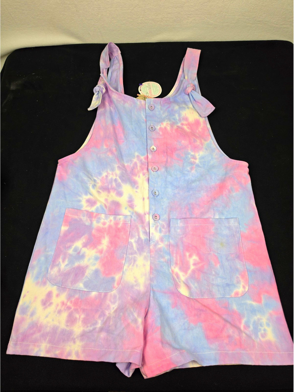 Entro Women’s Tie Dye Cotton Denim Romper Button Front Pockets S Pink